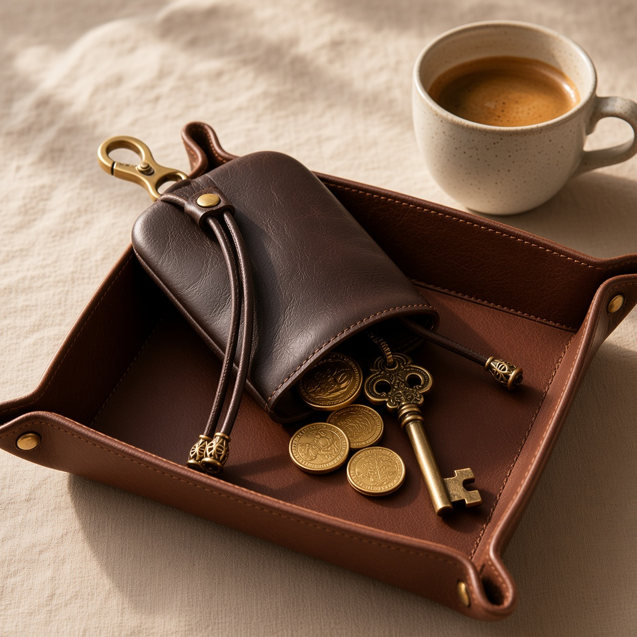 Leather Drawstring Coin Pouch